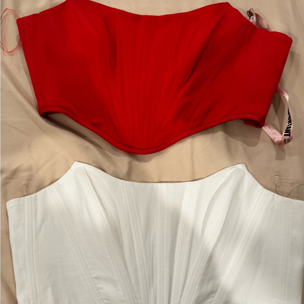 Red and White Strapless Bustier Tops